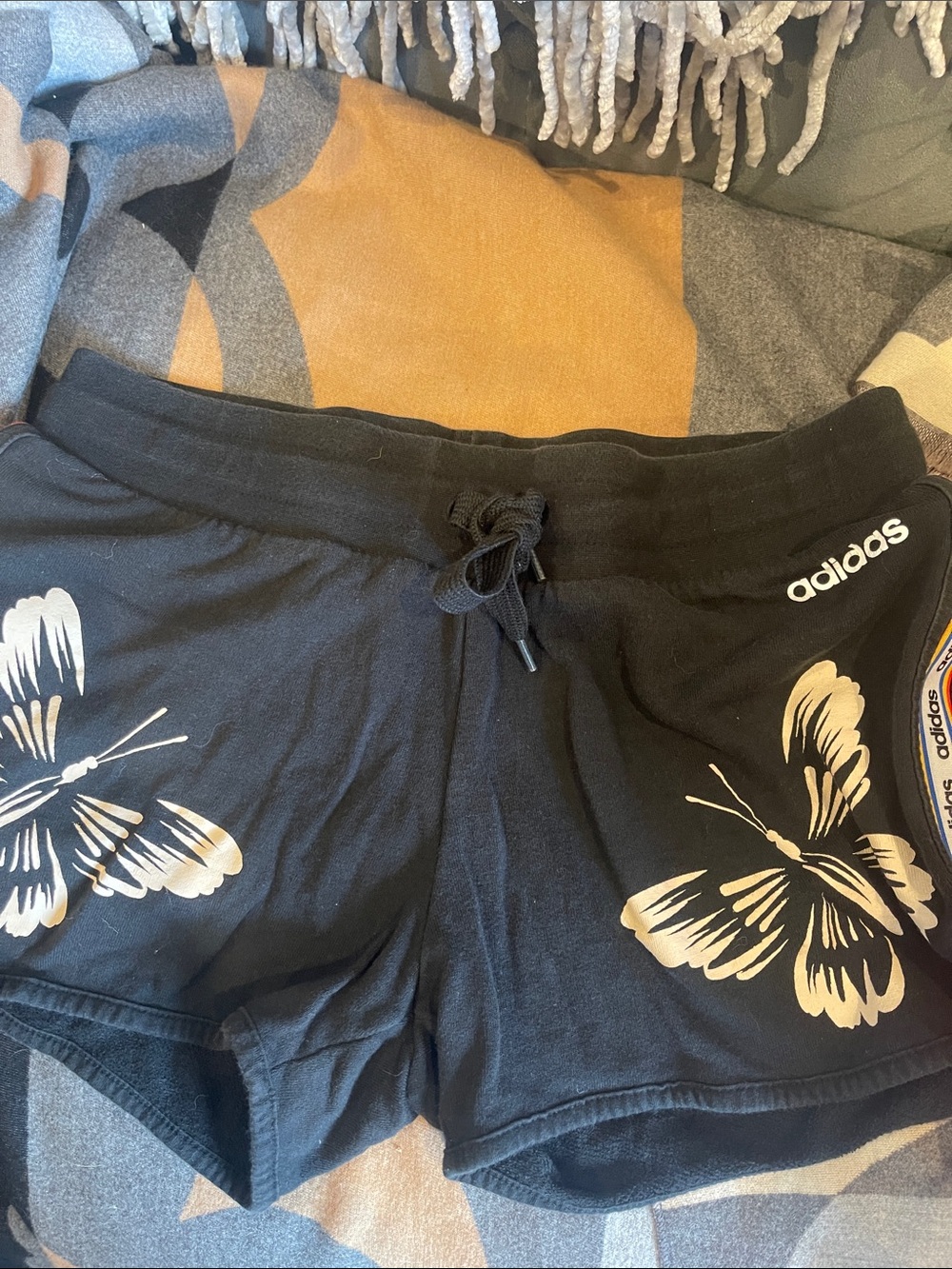 Adidas x FARM RIO Black Butterfly Graphic Side Spellout Shorts Size Small S - Picture 9 of 10